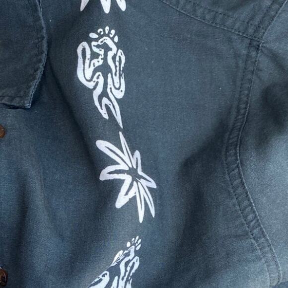 Linen Hawaiian Shirt LARGE Casual Button Down Resort Dark Green Thrills $100 NEW - Picture 9 of 10